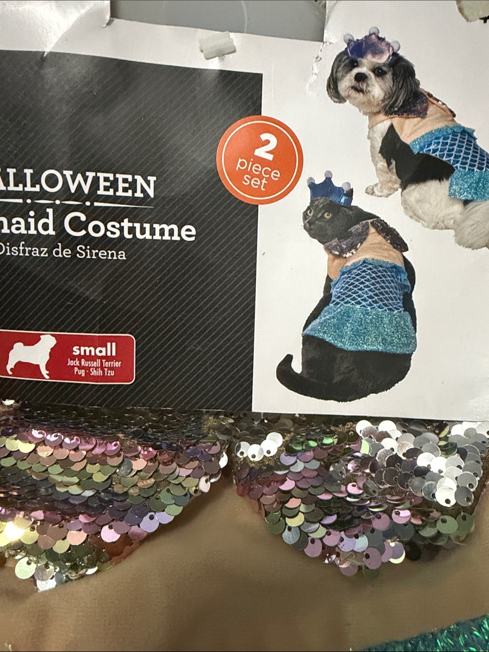 Pet Mermaid Costume Set for Dogs - Blue size small